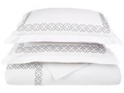 Impressions CLAYTON Embroidered Duvet Cover Set Long Staple Cotton Full White Grey