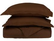 Impressions Striped 650 Thread Duvet Cover Set Long Staple Cotton Full Queen Chocolate