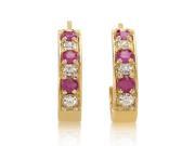 14K Yellow Gold Diamond Ruby Huggie Earrings PSB04 011314