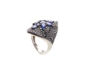 Deco 18K White Gold Black Diamond Sapphire Ring