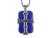 Mens Sterling Silver Lapis Dog Tag Cross Pendant Necklace