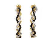 14K Yellow Gold Black White Diamond Hoop Earrings SVE002680EY