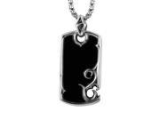 Mens Sterling Silver Onyx Dog Tag Pendant Necklace