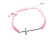 18K White Gold Diamond Crucifix Pink Knitted Bracelet BT187TUBZPNK