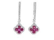 Women s 18K White Gold Diamond Ruby Flower Dangle Earrings SEUR352FEBZRU