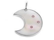 18K White Gold Mother of Pearl Pink Gem Crescent Moon Enhancer
