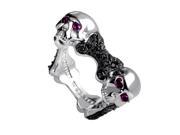 Skull and Bones Sterling Silver Ruby and Black Sapphire Ring