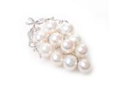 14K White Gold Diamond Pearl Bunch of Grapes Brooch