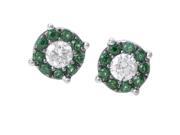 Women s 18K White Gold Diamond Emerald Pave Stud Earrings