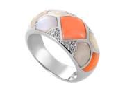 18K White Gold Mother of Pearl Coral Diamond Band