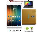 Indigi® 7in Gold Android 4.2 JB Tablet PC WiFi Luxury Leather back Keyboard Case HDMI