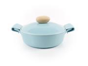Neoflam Retro 2qt Covered Cast Aluminum Low Stockpot with Detachable Silicone Handles and Ecolon Non Stick Coating Mint Blue
