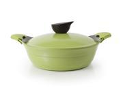Neoflam Eela 2.5qt Covered Low Stockpot with Detachable Silicone Handles and Ecolon Non Stick Coating Olive Green