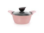 Neoflam Eela 2.5qt Covered Stockpot with Glass Lid Steam Releasing Knob and Detachable Silicone Handle Pink