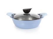 Neoflam Eela 2.5qt Covered Low Stockpot with Glass Lid Steam Releasing Knob Detachable Silicone Handle Light Blue