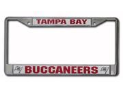 Tampa Bay Buccaneers Chrome License Plate Frame constructed of chrome finished metal fits standard U.S. Size license plates perfect for any Buccaneers fan