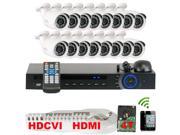 GW 16 Channel HD CVI Security Camera Real Time Motion Detective DVR Kit 16 x 1.0 Megapixel Color CMOS Security Camera 3.6mm Lens 49 feet IR distance HDMI Vi