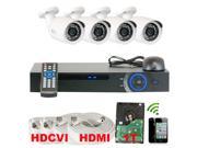 GW 4 Channel HDCVI Security Camera Real Time Motion Detective DVR Kit 4 x 1.0 Mega pixel Color CMOS Security Camera 3.6mm Lens 49 feet IR distance HDMI Vid