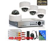 GW AHD 720P Full HD 1.3 Megapixel 4CH DVR Security Camera System with 4x Dome Weatherproof Day Night 65 Feet Night Vision A HD Security Camera Easy Setup 1TB HD
