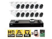 GW 16 Channel H.265 NVR 4 Megapixel 2592 x 1520 4 X Optical Zoom Network Video Security System 12 pcs 4MP 1520p 2.8 12mm Motorized Zoom POE Weatherproof Bull