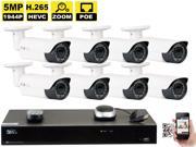 GW 8 Channel H.265 4K NVR 5 Megapixel 2592 x 1520 4X Optical Zoom Network Video Security System 8pcs 5MP 1920p 2.8 12mm Motorized Zoom POE Weatherproof Bulle