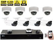 GW Security 8 Channel H.265 4K NVR 5 Megapixel 2592 x 1520 4X Optical Zoom Network Plug Play Security System 8pcs 5MP 1920p 2.8 12mm Motorized Zoom POE Wea