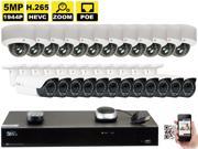 GW Security 32 Channel H.265 4K NVR 5 Megapixel 2592 x 1520 4X Optical Zoom Network Plug Play Security System 24pcs 5MP 1920p 2.8 12mm Motorized Zoom POE W