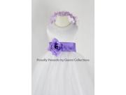 White Flower Girl Dress with Lilac FL for Wedding Easter Pageant Party Birthday Girl