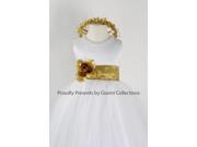 White Flower Girl Dress with Gold FL for Wedding Easter Pageant Party Birthday Girl