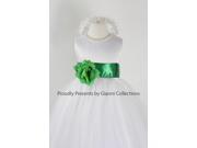 White Flower Girl Dress with Green Kelly FL for Wedding Easter Pageant Party Birthday Girl