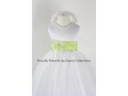 White Flower Girl Dress with Green Lime FL for Wedding Easter Pageant Party Birthday Girl