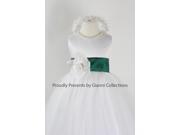 White Flower Girl Dress with Green Hunter FL for Wedding Easter Pageant Party Birthday Girl