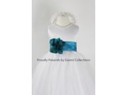 White Flower Girl Dress with Teal FL for Wedding Easter Pageant Party Birthday Girl