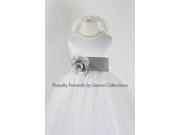 White Flower Girl Dress with Gray Dark FL for Wedding Easter Pageant Party Birthday Girl
