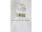 White Flower Girl Dress with Green Sage FL for Wedding Easter Pageant Party Birthday Girl