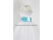 White Flower Girl Dress with Blue Aqua FL for Wedding Easter Pageant Party Birthday Girl