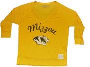 Missouri Tigers Retro Brand Gold Womens Deep V Neck Long Sleeve T Shirt M