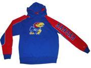 Kansas Jayhawks Colosseum Blue Red Sleeve Big Mascot LS Hoodie Sweatshirt L