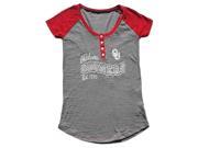Oklahoma Sooners Blue 84 Women Gray Red Shoulder Buttoned Short Sleeve T L