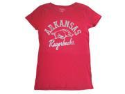Arkansas Razorbacks Blue 84 Women Red Silver Glitter Transparent T Shirt L