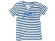 Chicago Cubs SAAG Women Gray Striped Soft Triblend V Neck T Shirt S