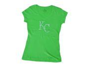 Kansas City Royals SAAG Women Neon Green Sequin Cotton V Neck T Shirt XL