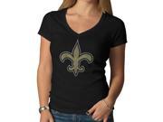 New Orleans Saints 47 Brand Women Black Soft Cotton V Neck Scrum T Shirt M