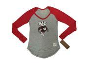 Wisconsin Badgers Retro Brand Women Red Two Tone V Neck Long Sleeve T Shirt M