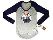 Edmonton Oilers Retro Brand Women Navy Two Tone V Neck Long Sleeve T Shirt S