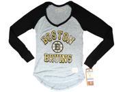Boston Bruins Retro Brand Women Black Two Tone V Neck Long Sleeve T Shirt M