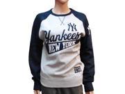 New York Yankees SAAG Women Gray Navy Pullover Fleece Crew Sweatshirt L