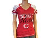 Cincinnati Reds SAAG Women Red Light Baseball Tri Blend V Neck T Shirt L