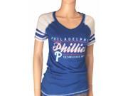 Philadelphia Phillies SAAG Women Blue Baseball Tri Blend V Neck T Shirt M