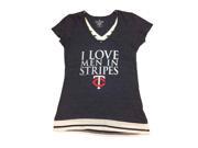 Minnesota Twins WOMENS Navy I Love Men in Stripes SS V Neck T Shirt M